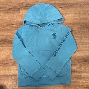 Carhartt Kids Teal Pullover Hoodie with Logo Sleeve